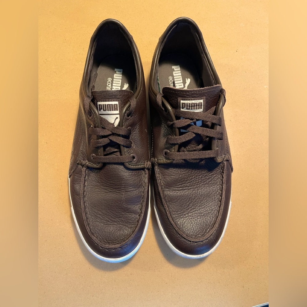 Puma Brown Sneakers with Leather Upper and Lace-Up Design